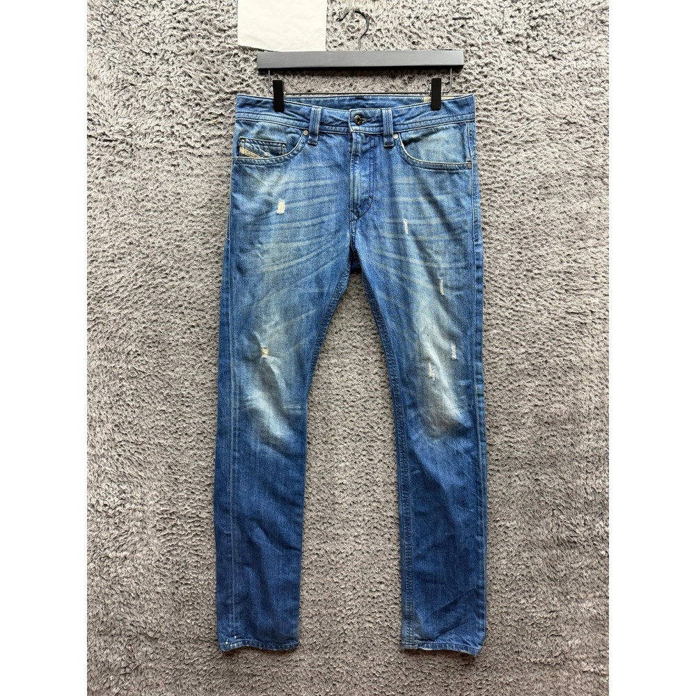 Diesel Slim Straight Leg Distressed Denim Jeans Medium Wash Blue Mens Size 29